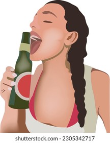 Niña con cerveza de trenzas de la botella