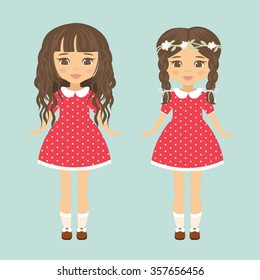 girl with braid in red and with curly hair