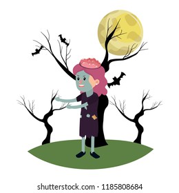 girl with brain zombie costume and bats
