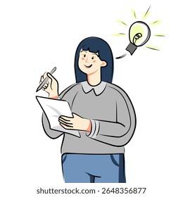 Girl with brainstorming expression. Flat design. Editable vector.