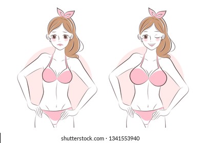 the girl with breast augmentation - before and after