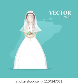 The girl is the bride in a white dress. Vector.