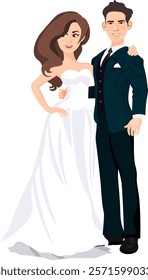 Girl bride and young man groom without background