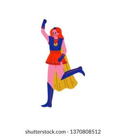 Girl in Bright Superhero Costume, Female Hero Character Vector Illustration