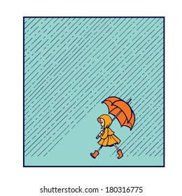 girl with a bright umbrella walking under a rain vector