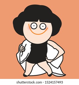 Girl Bringing Pillows And Blanket On A Way To Work Concept Card Character illustration