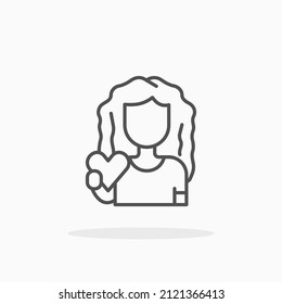 Girl brings love heart line icon. Editable stroke and pixel perfect. Can be used for digital product, presentation, print design and more.