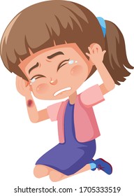 Girl with briuses crying on white background illustration