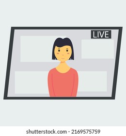 girl broadcasting live news on TV on a white background