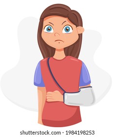 A girl with a broken arm in a bandage. Hand in a cast