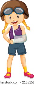 A girl broken arm on white background illustration