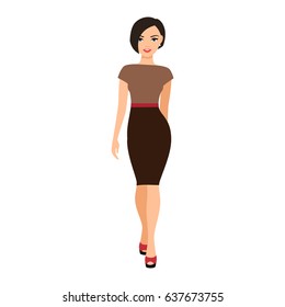 Girl in a brown dress isolated vector illustration on white background