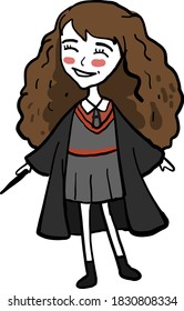 Girl with brown hair, illustration, vector on white background