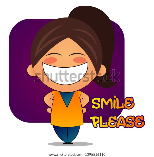 Girl Brown Ponytail Big Smile Illustration Stock Vector Royalty Free