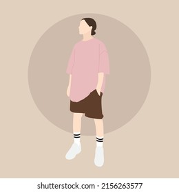 Girl in brown shorts on a gray background