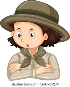 Girl in brown uniform on white background illustration