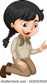 Girl in brown uniform on white background illustration