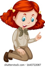 Girl in brown uniform on white background illustration