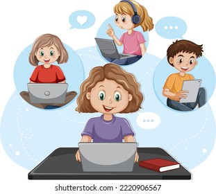 A girl browsing social media illustration