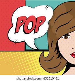 girl brunette pop bubble speech pop art