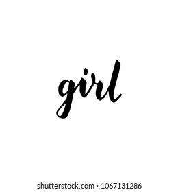 Girl Brush Hand Lettering Black on White Background