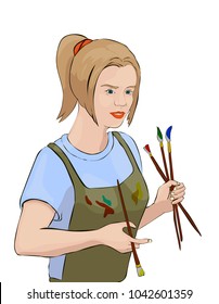 girl with brushes