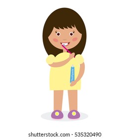 Girl brushing her teeth