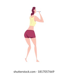 Girl Brushing Her Teeth, Daily Routine Hygienic Procedure Cartoon Vector Illustration