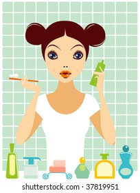 Girl is brushing teeth