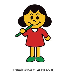 a girl is brushing teeth-cartoon character