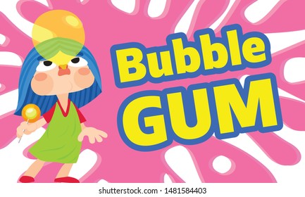 Girl bubble gum concept banner. Cartoon illustration of girl bubble gum vector concept banner for web design