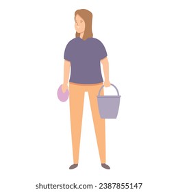Girl with bucket and cleaning cloth icon cartoon vector. Ready for house cleaning. Domestic household clean