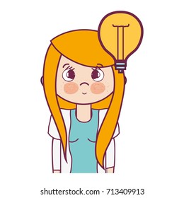 girl with bulb idea and hairstyle design