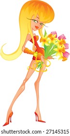 Girl with bunch of flowers