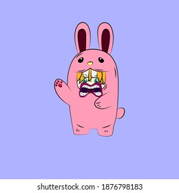 girl with bunny costume. good use for sticker streetwear or t-shirt design