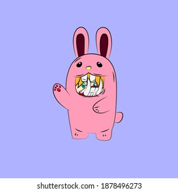 girl with bunny costume. good use for sticker streetwear or t-shirt design