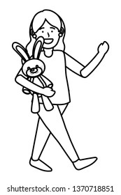 girl with bunny toy