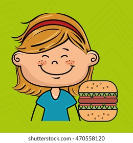 girl burger fast food vector illustration graphic