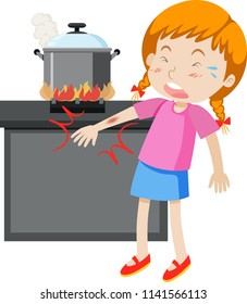 A girl with burned arm illustration