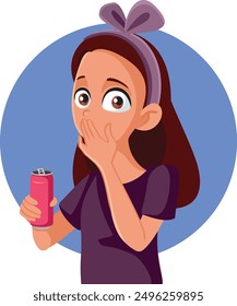 
Girl Burping from a Fizzy Soda Drink Vector Illustration. Teenager consuming an excessive amount of carbonated beverages 
