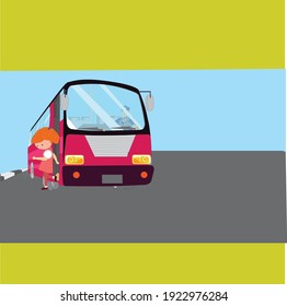girl at bus stop illustration vector art