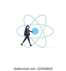 a girl business girl, teacher or a employee, principal with a shape of target, react, atom, programming can be used for science, business, technology 