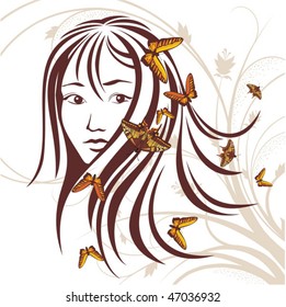 girl and butterflies