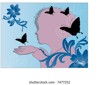 girl with butterflies