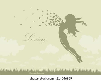 girl with butterflies in a jump