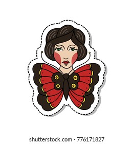 girl butterfly illustration traditional tattoo flash