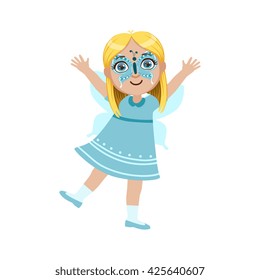 Girl With A Butterfly Make Up Bright Color Cartoon Childish Style Flat Vector Drawing Isolated On White Background