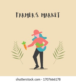 Girl buying carrots at the farmer's market vector illustration 