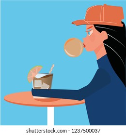 
The girl in the cafe. Vector illustration in cartoon style