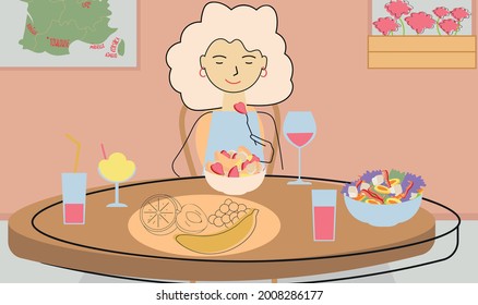 girl in caffe illustration in vector